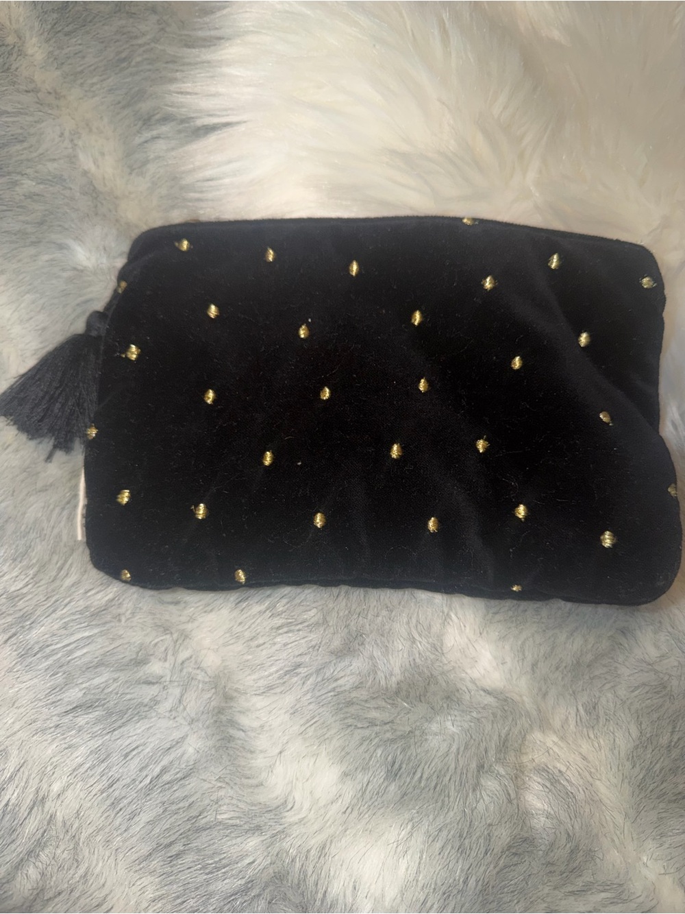 Sézane Black Velvet Tassel Pouch with Gold Studs